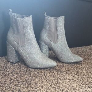 Sugar Myrah Silver Sparkle Heeled Boots
